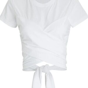 White Wrap Tie Short Sleeve Top